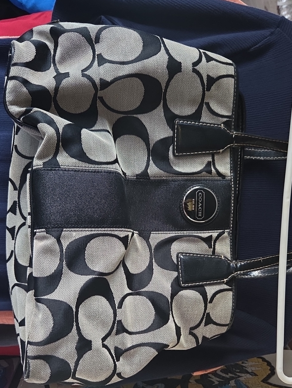 Coach Black and Grey Signature Canvas Tote